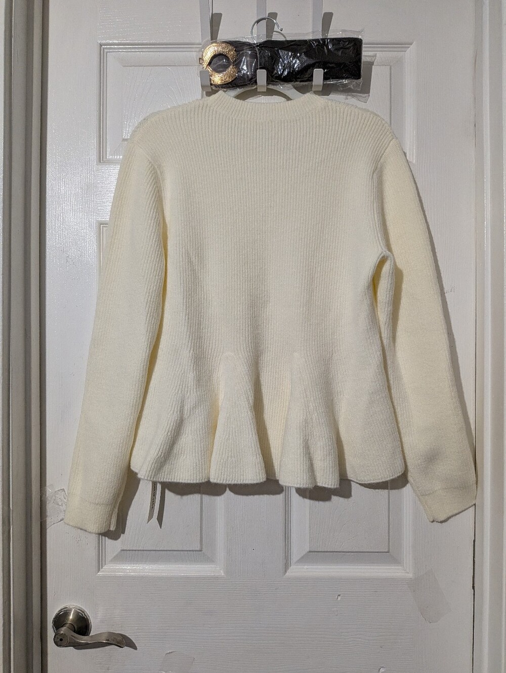 Commense Peplum Cable-Knit Top with Wide Belt - Picture 11 of 16